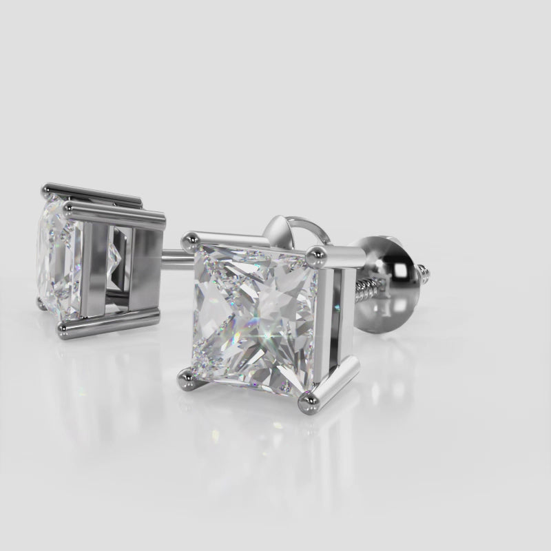 Princess cut lab created diamonds stud earrings