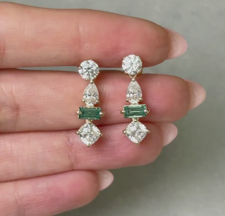 Ready to Ship  Multistone Moissanite Earrings in 14k Yellow Gold