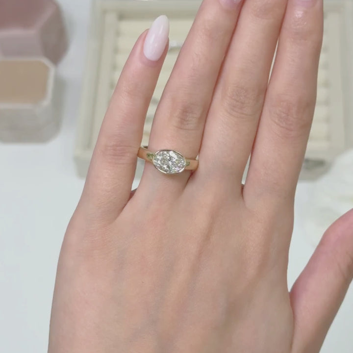 Harmony Oval  Lab Created Diamond East West Bezel Engagement Ring
