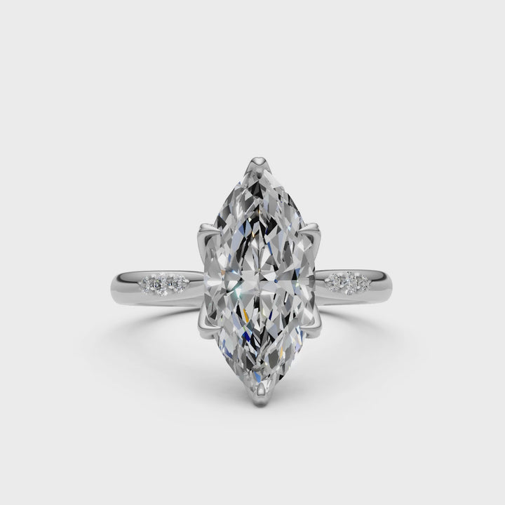 Mary Marquise Lab Created Diamond Engagement Ring with Side Gemstones