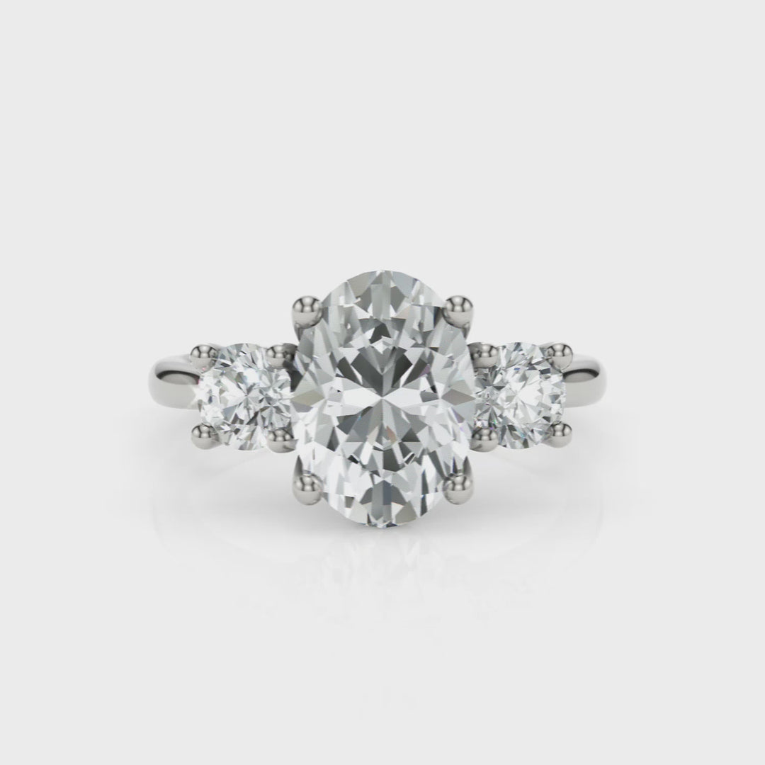 Leona Oval  Moissanite and Round Lab Diamonds Engagement Ring