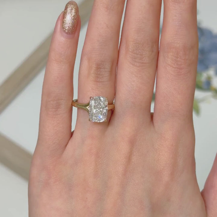 Ready to Ship Gloria 4.08ct E/VVS2 Elongated Cushion Cut Lab-Created Diamond Engagement Ring in 14k Yellow Gold