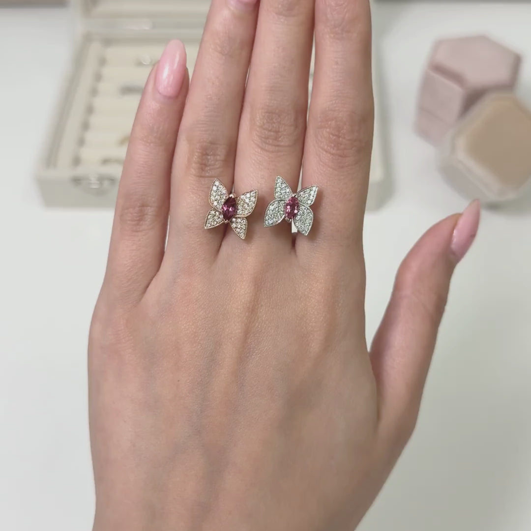 Ready to Ship  Pink Tourmaline Butterfly Ring with Diamonds