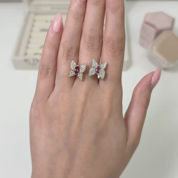 Ready to Ship  Pink Tourmaline Butterfly Ring with Diamonds