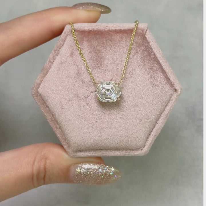 Pendentif hexagonal en moissanite 3 carats en or jaune 14 carats