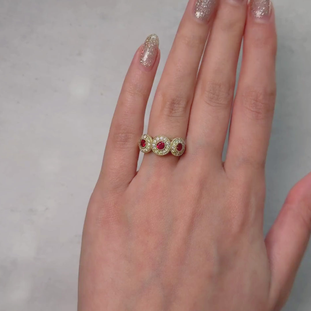 Ready to Ship  Triple Halo Ruby Ring