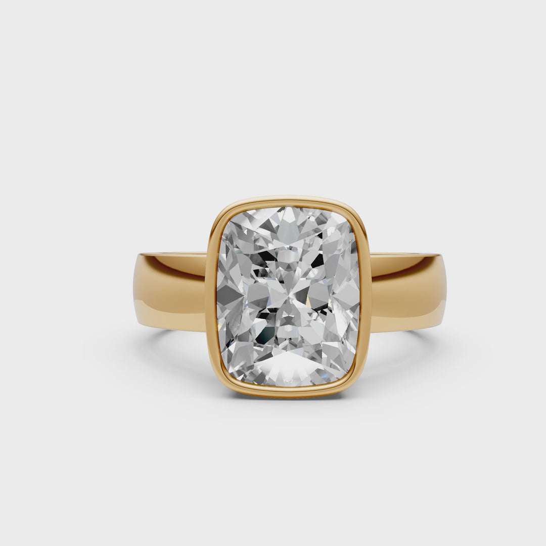 Susan Elongated Cushion Cut Lab created diamond Bezel Engagement Ring