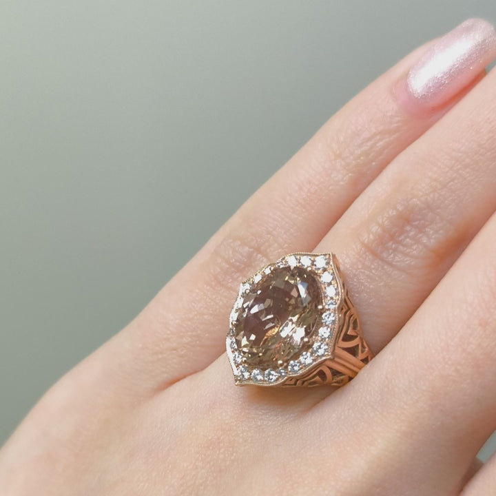 Ready to Ship  5ct Peach Oval Morganite Ring in 14K Rose Gold