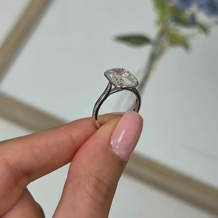 Ready to Ship Ray 3.81ct E/VVS2 Old Mine Elongated Cushion Cut Lab-Created Diamond Engagement Ring in 14k White Gold