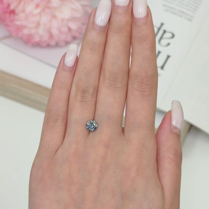 6.5mm ( DEW 1ct) round dark grey moissanite