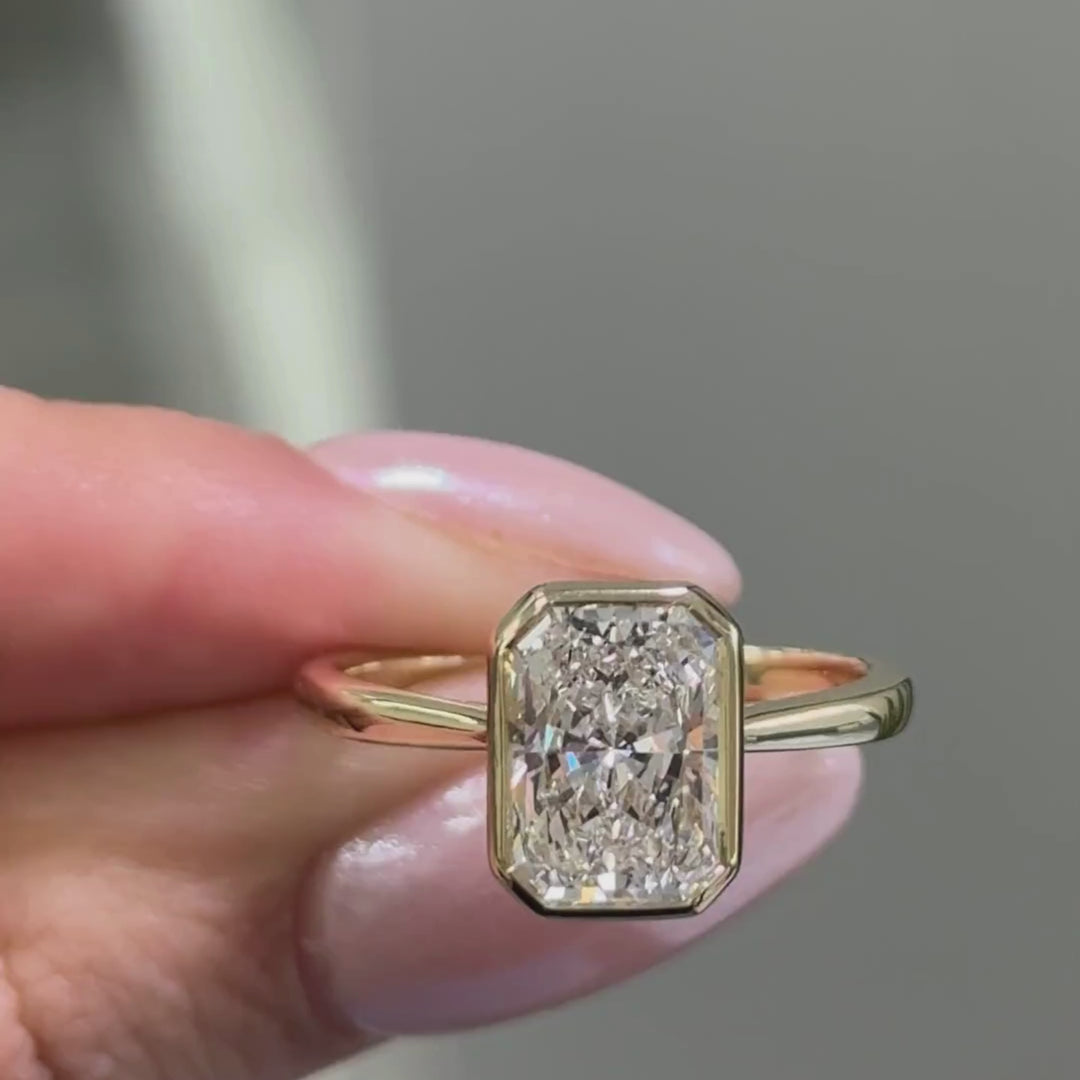 Roya Radiant/Emerald Lab Created Diamond Bezel Engagement Ring