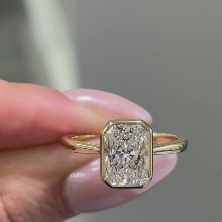 Roya Radiant/Emerald Lab Created Diamond Bezel Engagement Ring