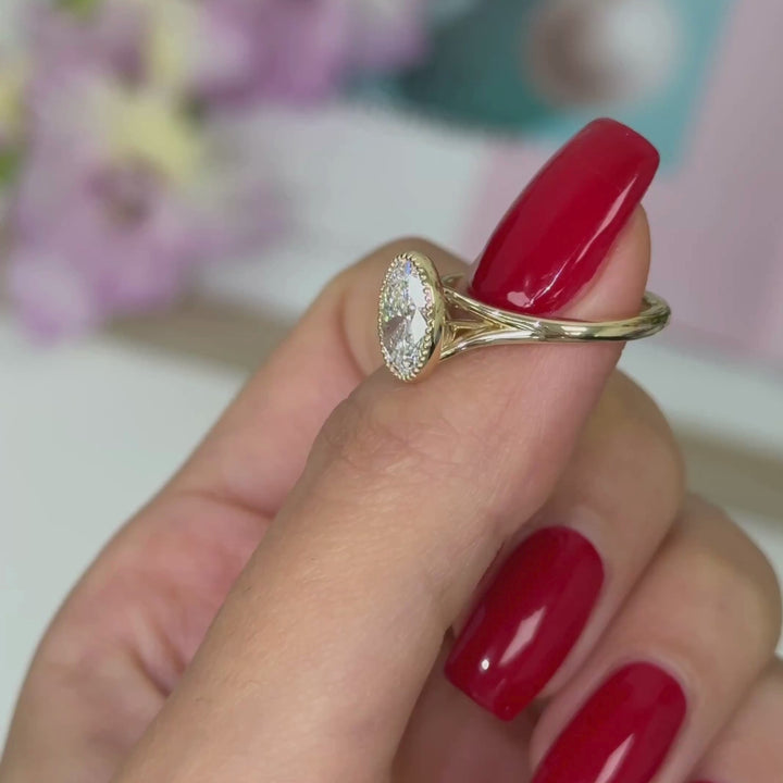 Ready to Ship Liana 1.54ct D/VVS1 Oval Lab-Created Diamond Engagement Ring in 14k Yellow Gold