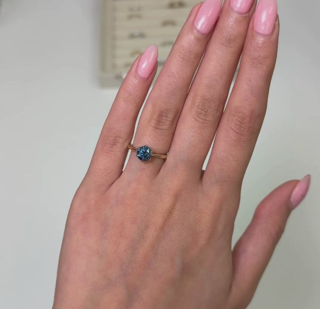 Ready to Ship  Mary 1ct Round Blue Moissanite Engagement Ring in 14k White/ Yellow gold