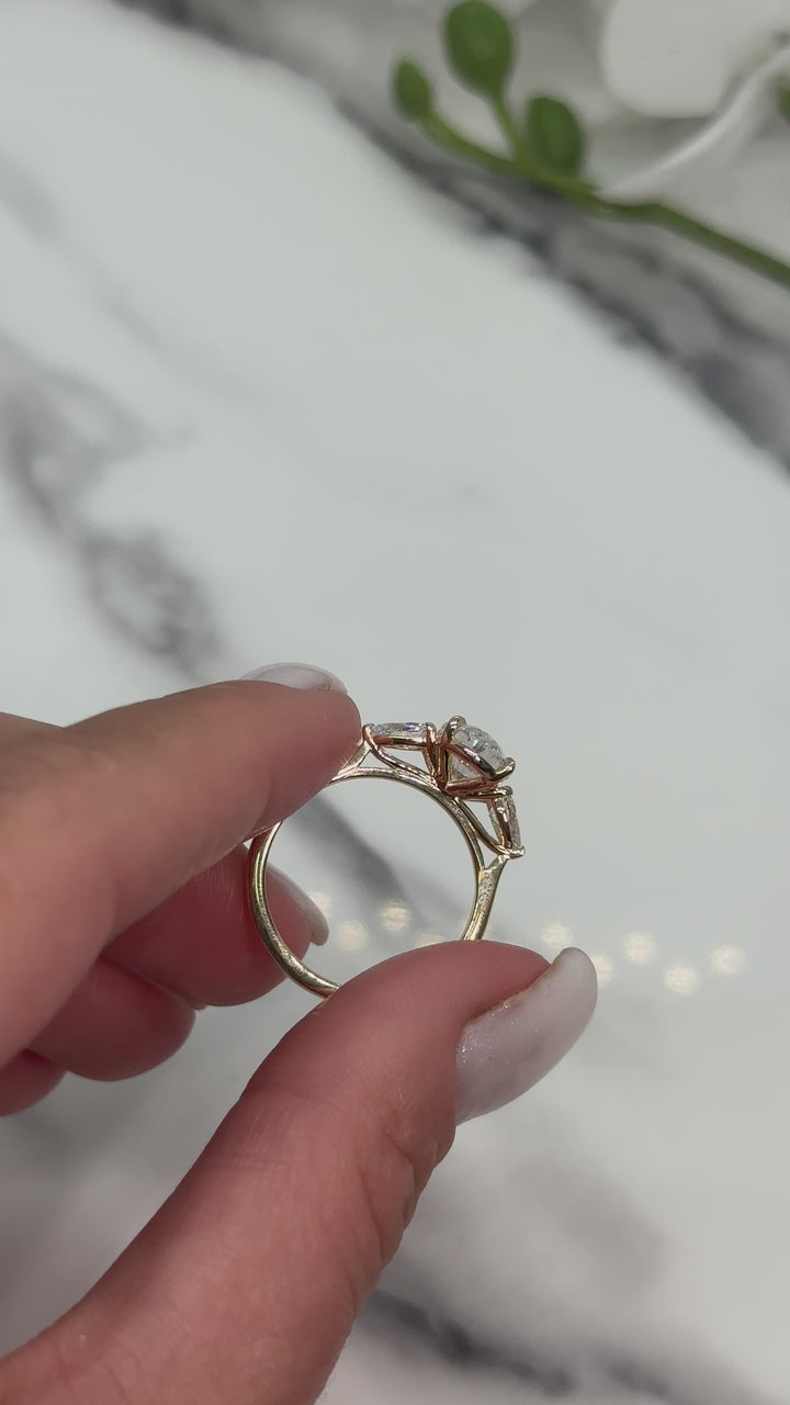 Laura Oval Moissanite and Pear Shape Lab Diamonds Engagement Ring