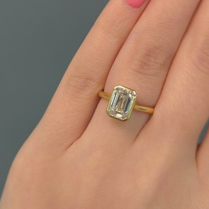 Ray Radiant/Emerald Lab Created Diamond Bezel Engagement Ring