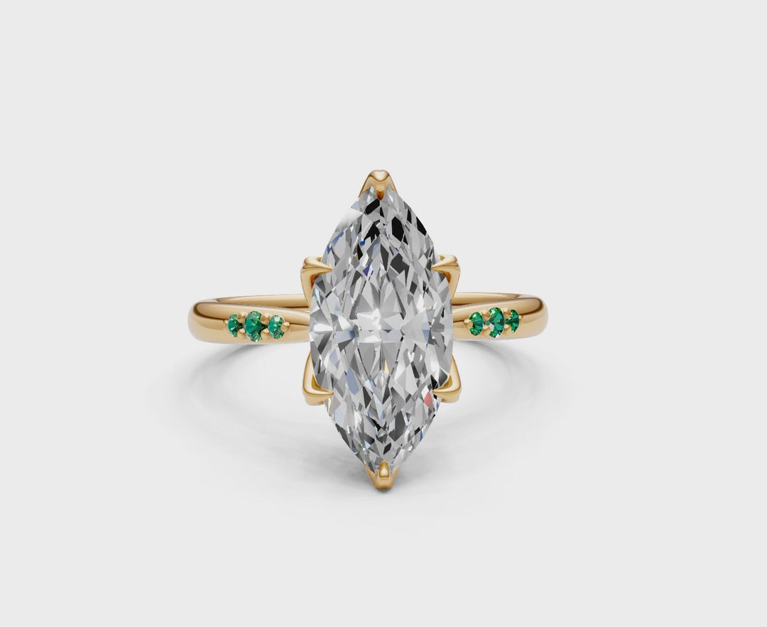Mary Marquise Lab Created Diamond Engagement Ring with Side Gemstones