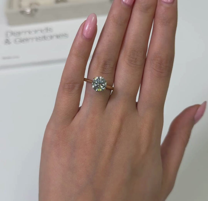 Ready to Ship  Marina 2.5ct Round Light Gray Moissanite Engagement Ring in 14k Yellow Gold