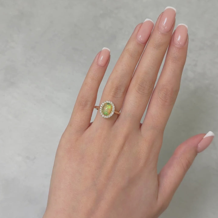 Ready to Ship  White Opal And Diamond Engagement Ring