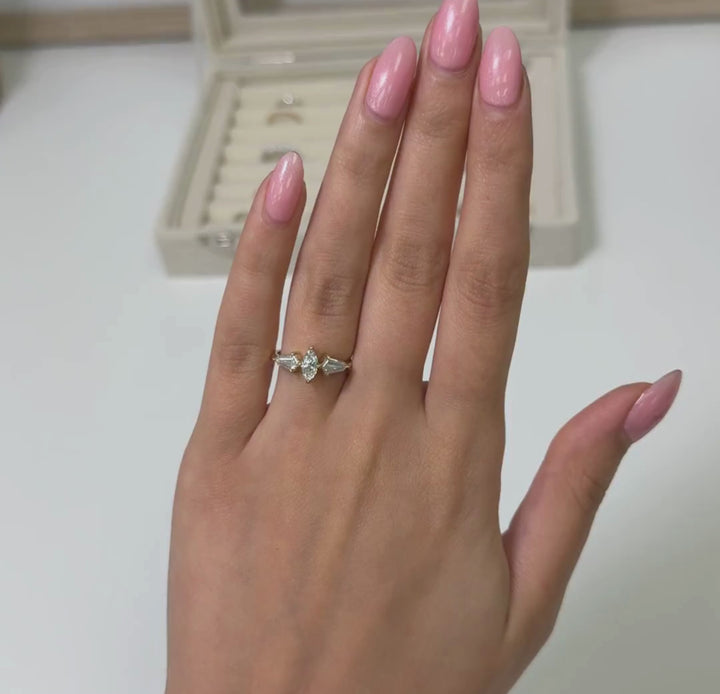 Ready to Ship  0.34ct Marquise Lab Diamond D/VVS2  Engagement Ring in 14K Yellow Gold