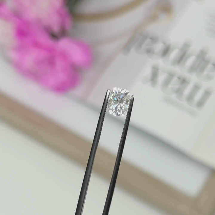 Elongated cushion cut colorless moissanite
