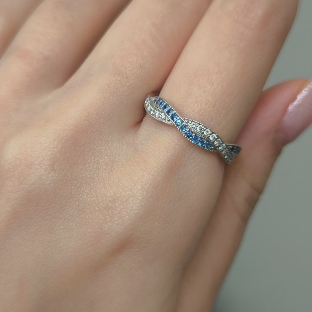 Ready to Ship  Diamond And Sapphire Wedding Band