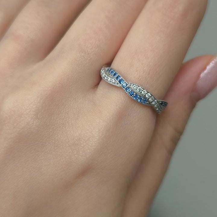 Ready to Ship  Diamond And Sapphire Wedding Band