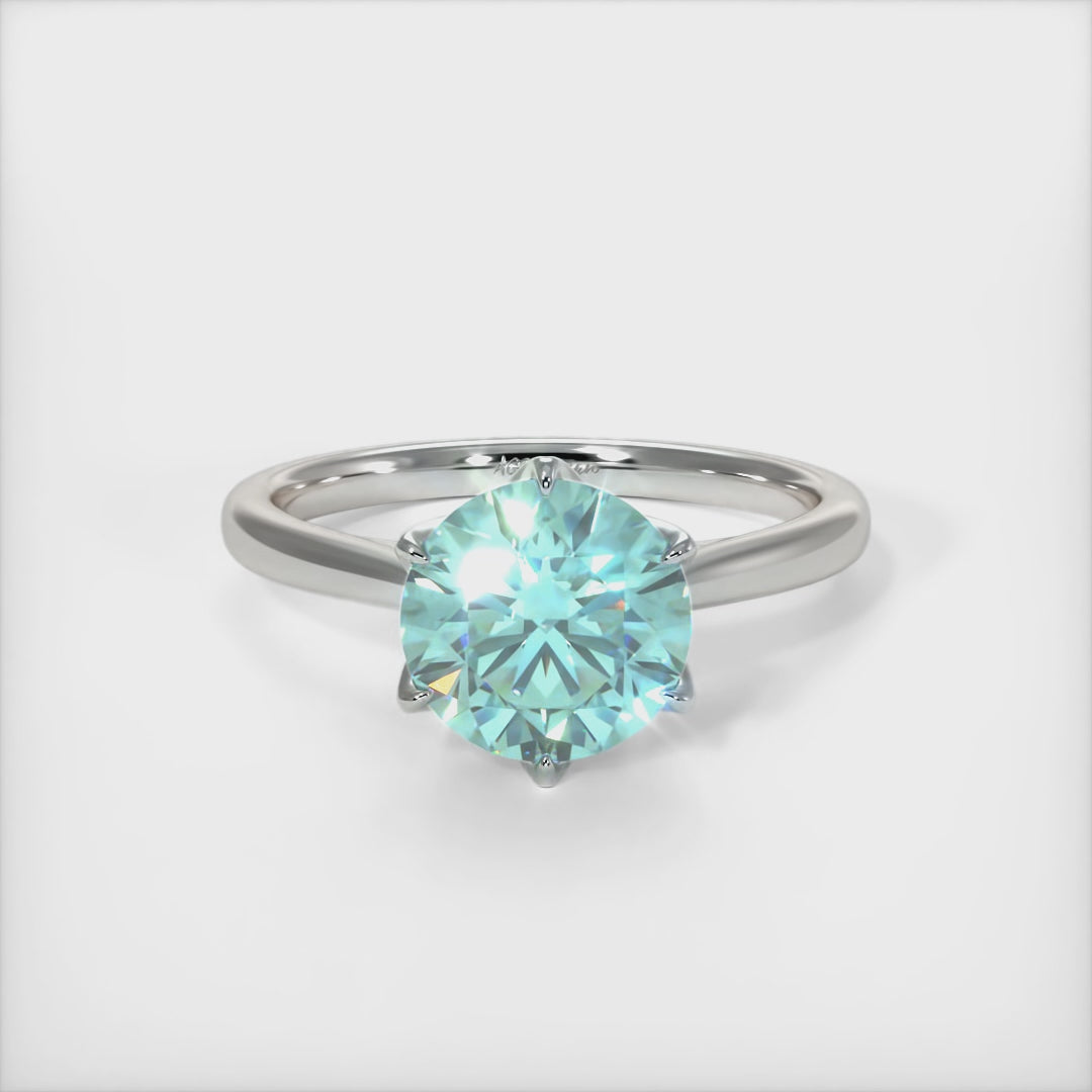 Nora Round Aqua-Teal Moissanite Tulip Engagement Ring