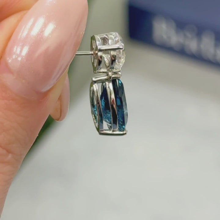 Ready to Ship  Dangling Moissanite and Blue Topaz Earrings