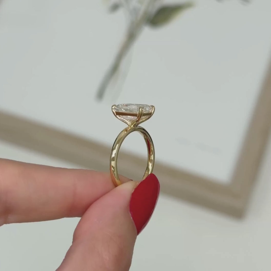 Ready to Ship  Eden 3.03ct D/VVS1 Emerald Cut Lab Created Diamond Engagement Ring in 18k Yellow Gold