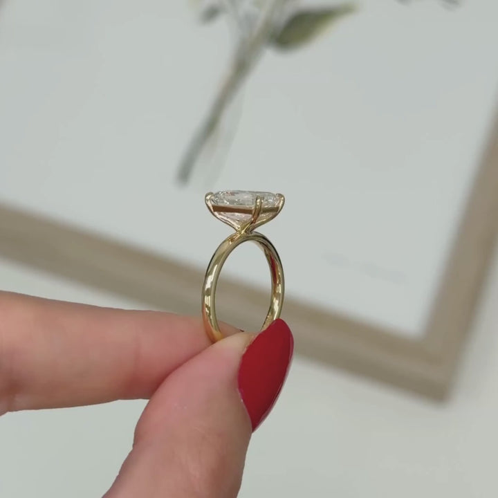 Ready to Ship  Eden 3.03ct D/VVS1 Emerald Cut Lab Created Diamond Engagement Ring in 18k Yellow Gold