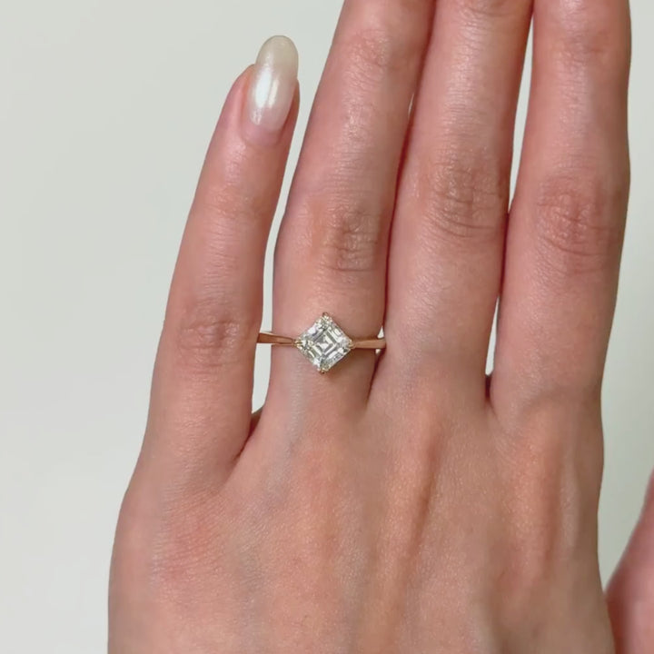 Ready to Ship  6.5mm Asscher Moissanite Engagement Ring in 14K Yellow Gold