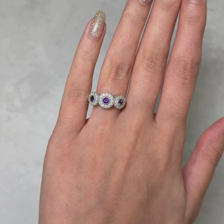 Ready to Ship  Triple Halo Amethyst Ring