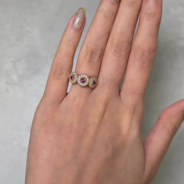 Ready to Ship  Triple Halo Rhodolite Garnet Ring