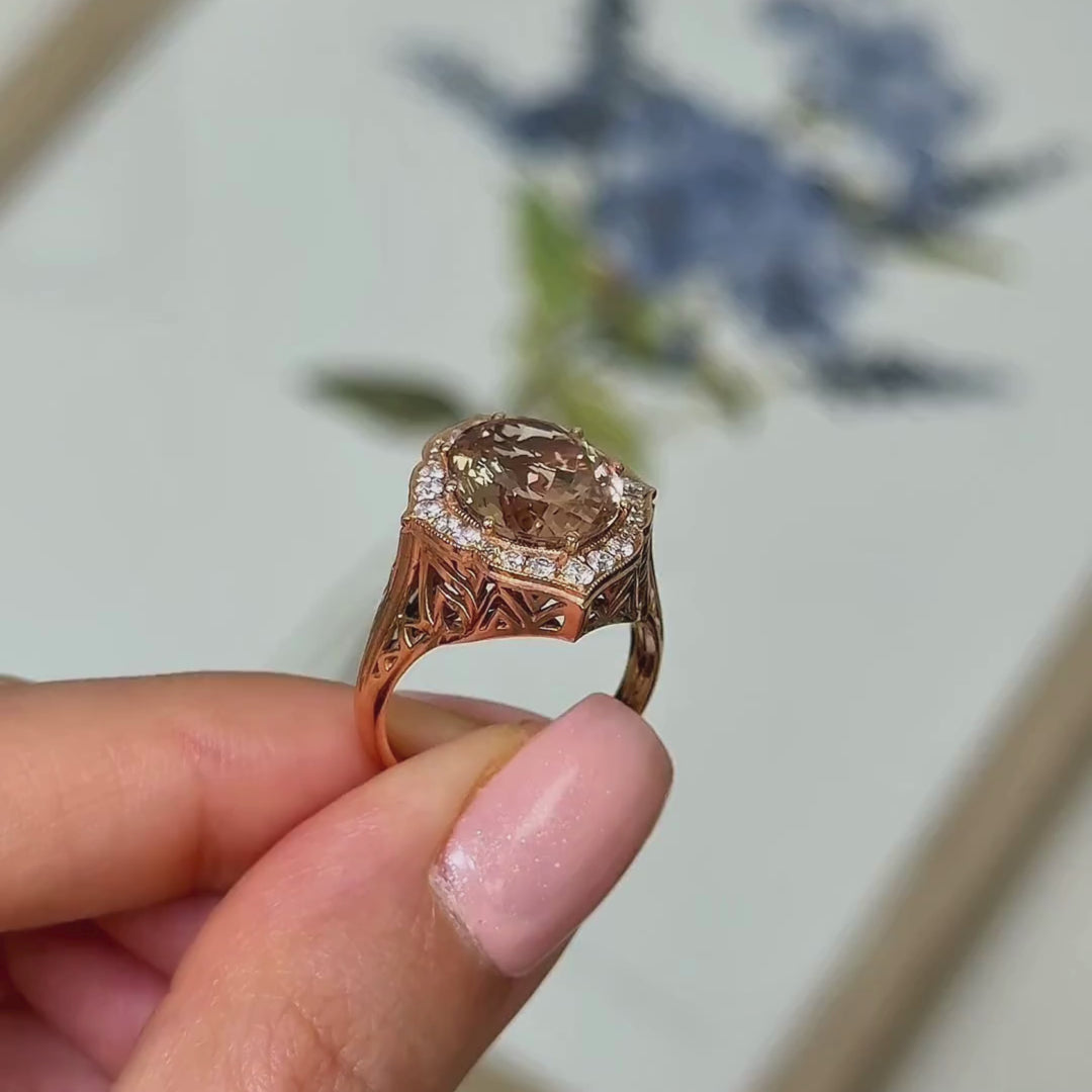 Ready to Ship  5ct Peach Oval Morganite Ring in 14K Rose Gold