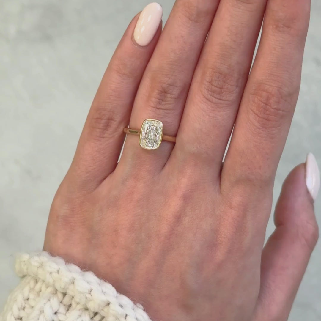 Ray Elongated Cushion Cut Lab Created Diamond Bezel Engagement Ring