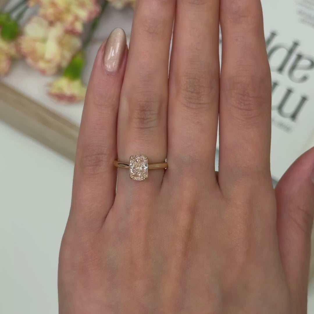 Ready to Ship Megan 1.46ct Vivid Pink VVS2 Cushion Cut Lab-Created Diamond Engagement Ring in 14k Yellow Gold