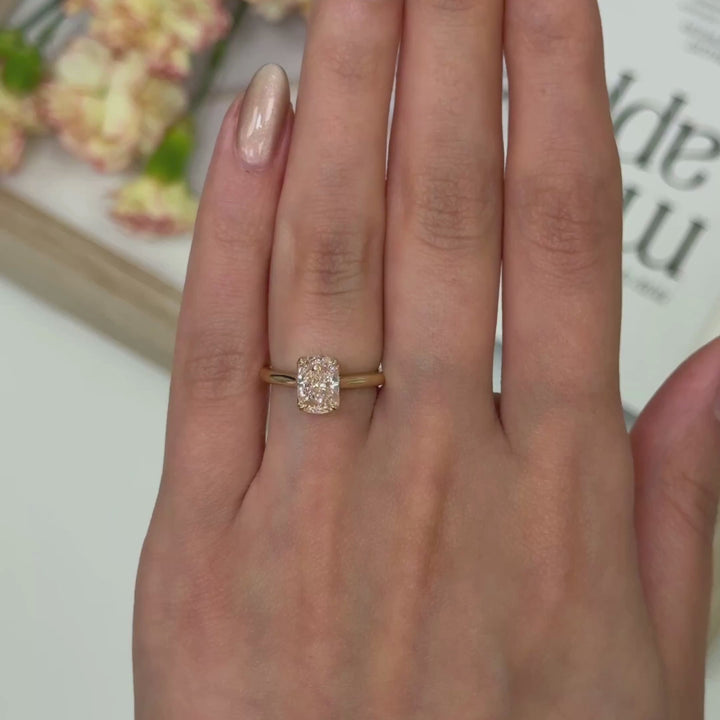 Ready to Ship Megan 1.46ct Vivid Pink VVS2 Cushion Cut Lab-Created Diamond Engagement Ring in 14k Yellow Gold
