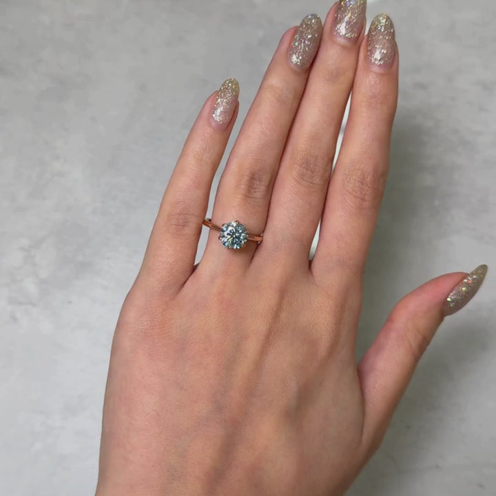 Ready to Ship  Ruby 2ct Round Blue Moissanite Engagement Ring