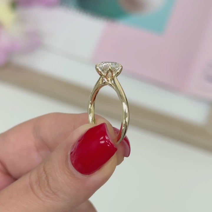 Ready to Ship Mary 1.76ct D/VVS2 Round Lab-Created Diamond Engagement Ring in 14k Yellow Gold