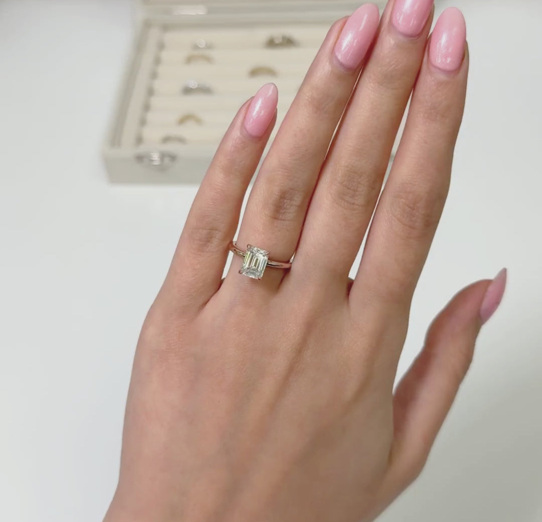 Ready to Ship  Eden 1.8ct Emerald Moissanite Engagement Ring in 14K Rose Gold