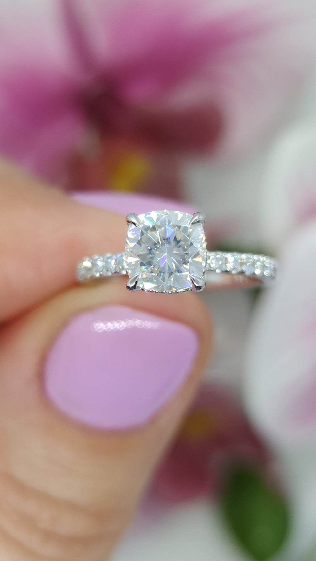 Sarah Cushion Cut Lab Created Diamond Engagement Ring