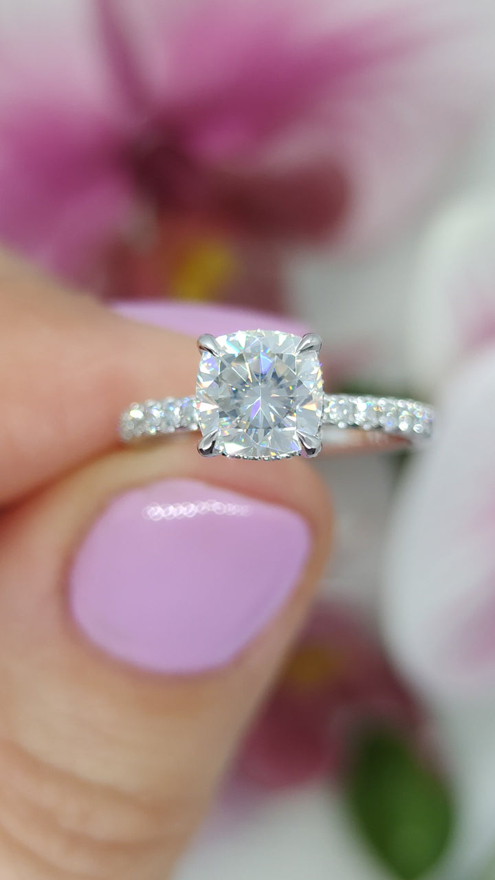 Sarah Cushion Cut Lab Created Diamond Engagement Ring