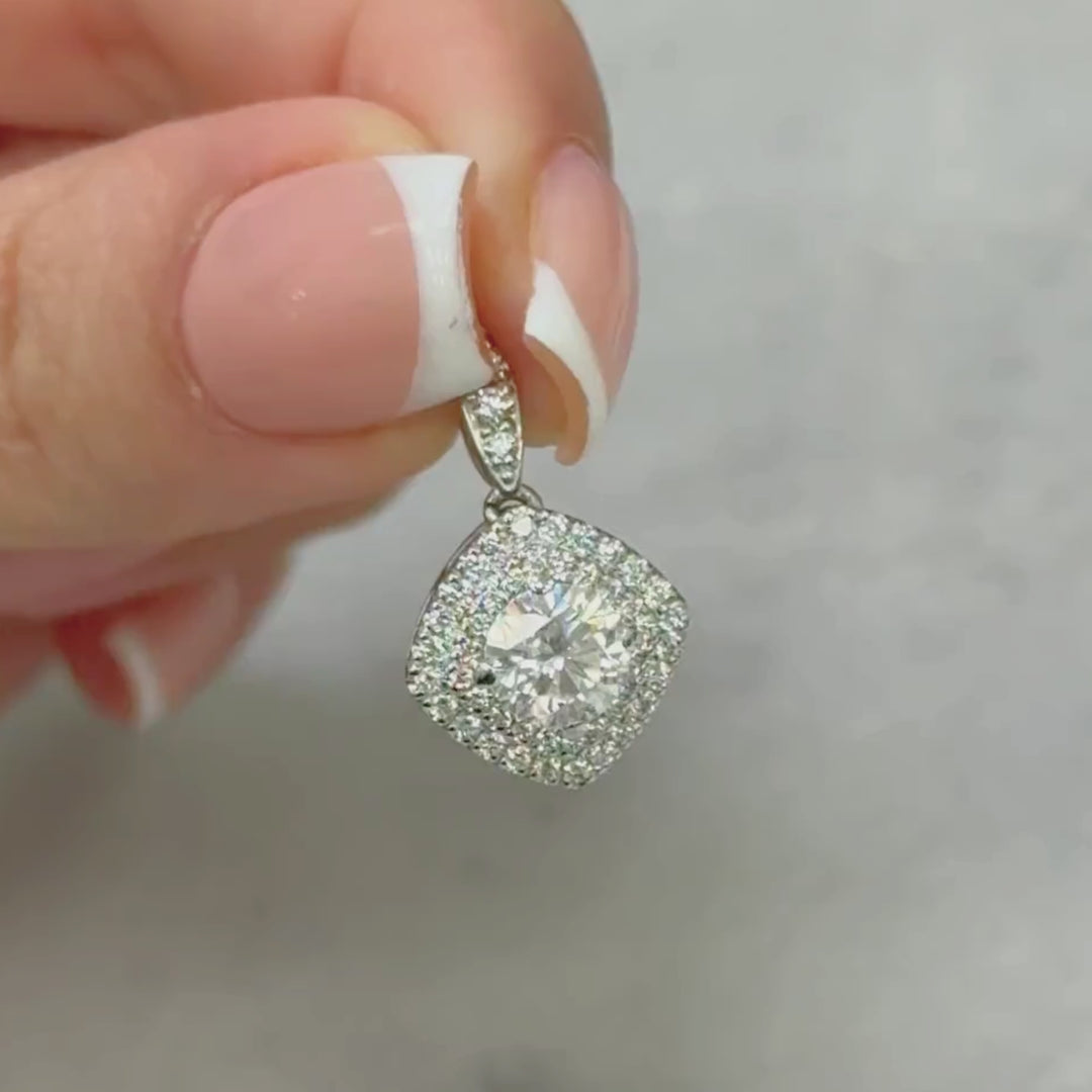 Ready to Ship  Double Halo 1ct Round Moissanite & Diamonds Pendant