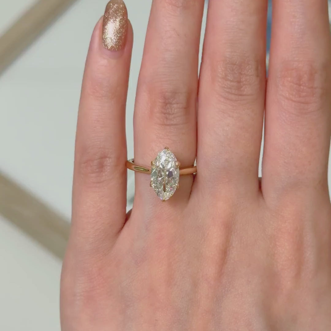 Ready to Ship Daphne 3.03ct E/VVS2 Elongated Oval(Moval) Old Mine Lab-Created Diamond Tulip Engagement Ring in 18k Yellow Gold