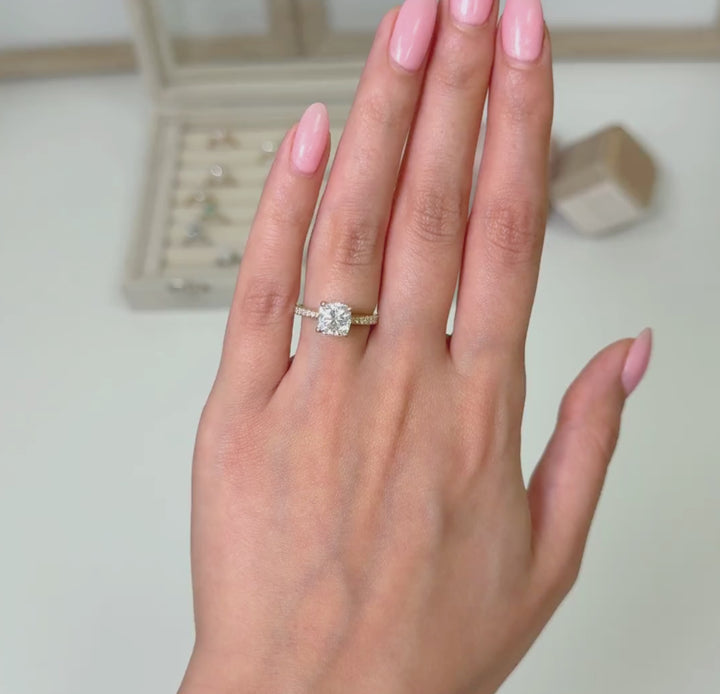 Ready to Ship  Zoe 1.7ct Cushion Cut Moissanite Engagement Ring in 14K Yellow Gold