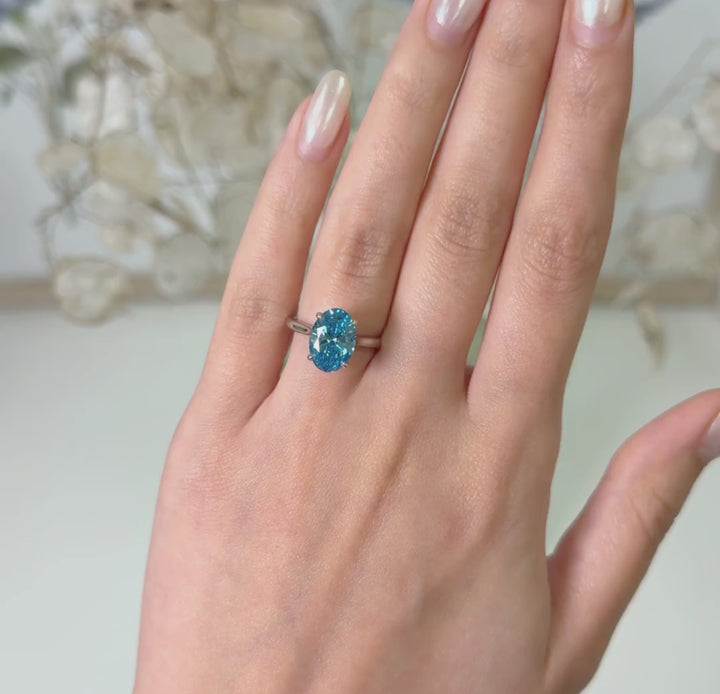 Ready to Ship  3.01ct Fancy Vivid Blue VS1 Oval Lab Diamond Engagement Ring in 14K White Gold