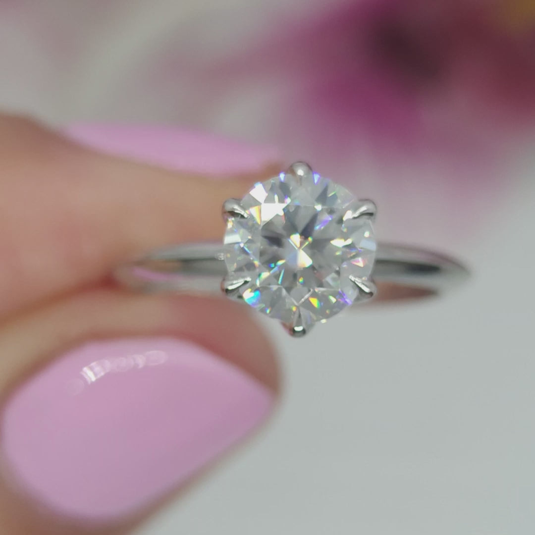 Noa Round Moissanite Engagement Ring With Knife Edge Band