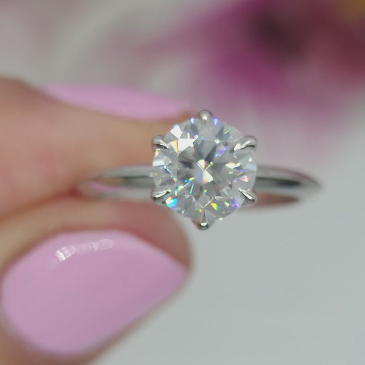 Noa Round Moissanite Engagement Ring With Knife Edge Band