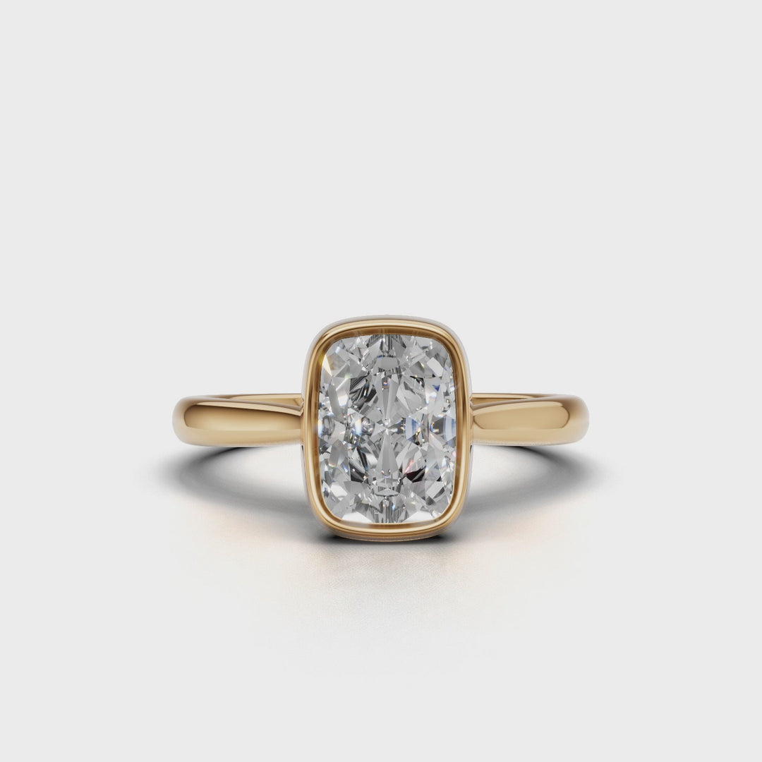 Roya Elongated Cushion Cut Lab Created Diamond Bezel Engagement Ring